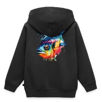 Aquarelle Piranha Pêche colorée en eau douce - Sweat Premium à capuche enfant bio - noir - Dos - AI Model Kid Male (0cm)