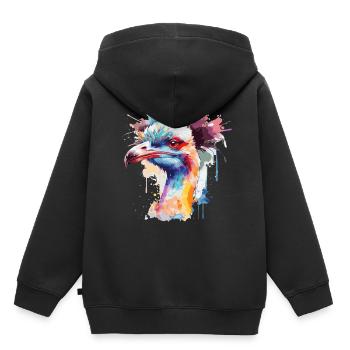 Watercolor Ostrich Face Colorful Funny - Kinder Premium Organic Hoodie - Schwarz - Hinten - AI Model Kid Male (0cm)