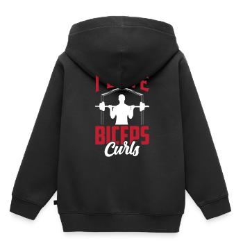 J’adore biceps boucles dictons muscles biceps - Sweat Premium à capuche enfant bio - noir - Dos - AI Model Kid Male (0cm)