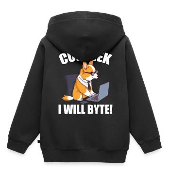 Corgi avec des lunettes I Will Byte ordinateur geek Corgeek - Sweat Premium à capuche enfant bio - noir - Dos - AI Model Kid Male (0cm)