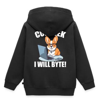Corgi avec des lunettes I Will Byte ordinateur geek Corgeek - Sweat Premium à capuche enfant bio - noir - Dos - AI Model Kid Male (0cm)