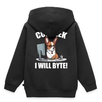 Corgi avec des lunettes I Will Byte ordinateur geek Corgeek - Sweat Premium à capuche enfant bio - noir - Dos - AI Model Kid Male (0cm)
