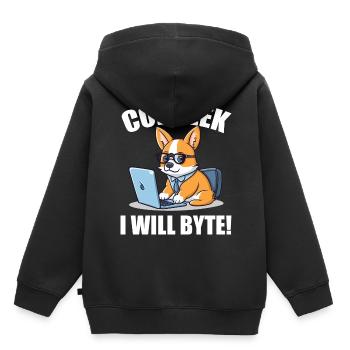 Corgi avec des lunettes I Will Byte ordinateur geek Corgeek - Sweat Premium à capuche enfant bio - noir - Dos - AI Model Kid Male (0cm)