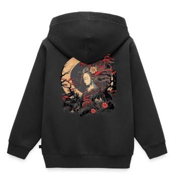 Ancienne divinité japonaise Amaterasu Shinto Sun Goddes - Sweat Premium à capuche enfant bio - noir - Dos - AI Model Kid Male (0cm)