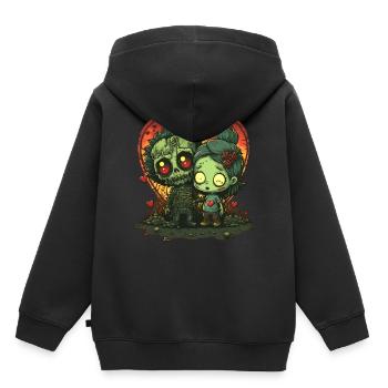 Mignon Chibi Zombie Cadavre Horreur Apocalyptique Valent - Sweat Premium à capuche enfant bio - noir - Dos - AI Model Kid Male (0cm)