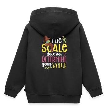 La Balance ne détermine pas votre valeur Honte corporelle - Sweat Premium à capuche enfant bio - noir - Dos - AI Model Kid Male (0cm)