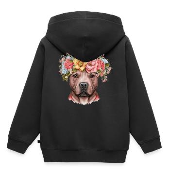 Mignon Bull Terrier Fleur Couronne Chien de Compagnie Race Flora - Sweat Premium à capuche enfant bio - noir - Dos - AI Model Kid Male (0cm)