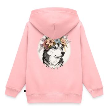 Fleur de Husky sibérien mignon Couronne Race de chien de compagnie Flo - Sweat Premium à capuche enfant bio - rose - Dos - AI Model Kid Female (0cm)