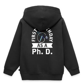 Erster Geburtstag Als Doktorand Schwanger Sprüche - Kinder Premium Organic Hoodie - Schwarz - Hinten - AI Model Kid Male (0cm)