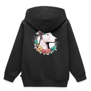 Mignon Bull Terrier Fleur Couronne Chien de Compagnie Race Flora - Sweat Premium à capuche enfant bio - noir - Dos - AI Model Kid Male (0cm)