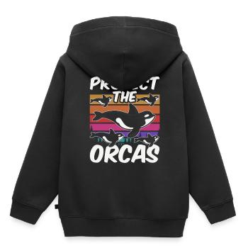 Protéger les orques de mer Orques Protéger - Sweat Premium à capuche enfant bio - noir - Dos - AI Model Kid Male (0cm)