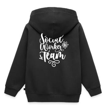 Équipe de travailleurs sociaux Travail social Travail social - Sweat Premium à capuche enfant bio - noir - Dos - AI Model Kid Male (0cm)