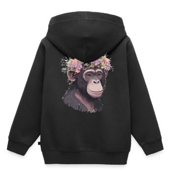 Cute Chimp Chimpanzee Flower Crown Floral Ape Monk - Kids Premium Organic Hoodie - black - Back - AI Model Kid Male (0cm)