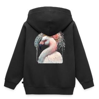 Flamant blanc Oiseau exotique Fleur Couronne Floral Tro - Sweat Premium à capuche enfant bio - noir - Dos - AI Model Kid Male (0cm)