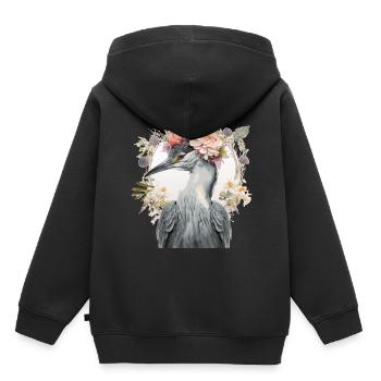 Aquarelle Héron Oiseau d’eau douce Fleur Couronne Flor - Sweat Premium à capuche enfant bio - noir - Dos - AI Model Kid Male (0cm)