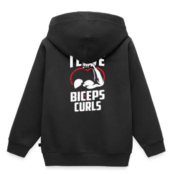 J’adore biceps boucles biceps muscles dictons - Sweat Premium à capuche enfant bio - noir - Dos - AI Model Kid Male (0cm)