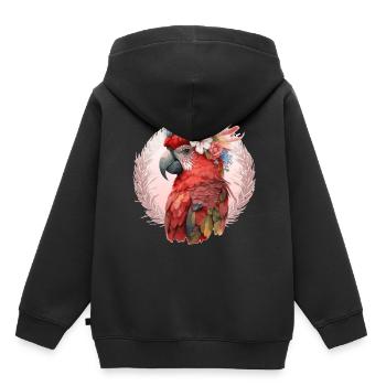 Red Scarlet Macaw Flower Crown Parrot Watercolor B - Kids Premium Organic Hoodie - black - Back - AI Model Kid Male (0cm)