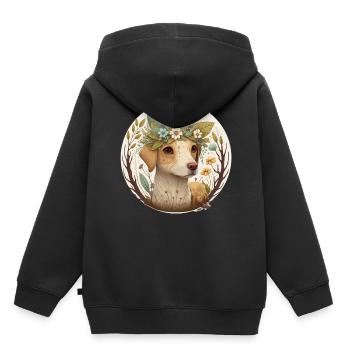 Cottagecore Mignon Bébé Chien Kawaii Puppy Anime Flora - Sweat Premium à capuche enfant bio - noir - Dos - AI Model Kid Male (0cm)