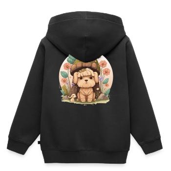 Cottagecore Mignon Bébé Chien Kawaii Puppy Anime Flora - Sweat Premium à capuche enfant bio - noir - Dos - AI Model Kid Male (0cm)