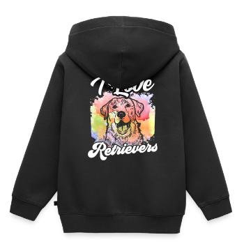 J’adore Retriever Pet Retrievers Dog - Sweat Premium à capuche enfant bio - noir - Dos - AI Model Kid Male (0cm)