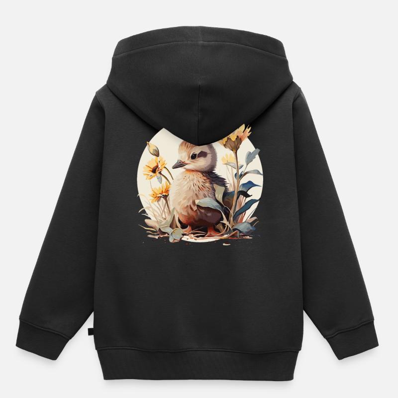 Mignon bébé canard canard tournesol aquarelle Pet D - Sweat Premium à capuche enfant bio - noir