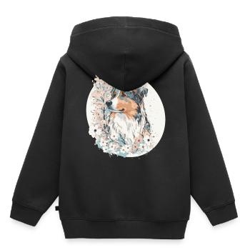 Sakura japonais Berger australien Fleur de cerisier - Sweat Premium à capuche enfant bio - noir - Dos - AI Model Kid Male (0cm)