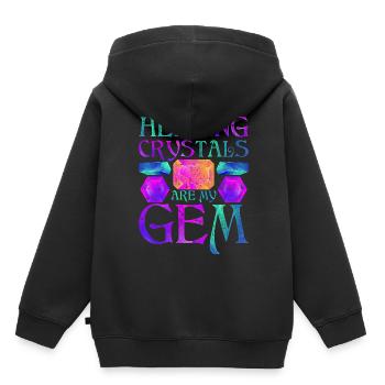 Cristaux de guérison Cristaux de guérison - Sweat Premium à capuche enfant bio - noir - Dos - AI Model Kid Male (0cm)