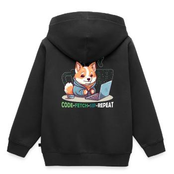Code Fetch Sip Repeat Coffee Binary Shiba Inu Prog - Kinder Premium Organic Hoodie - Schwarz - Hinten - AI Model Kid Male (0cm)