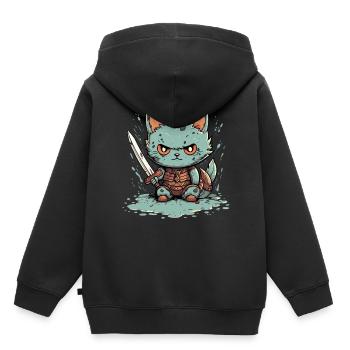 Cute Warrior Cat Barbarian Kawaii Cat Anime - Kinder Premium Organic Hoodie - Schwarz - Hinten - AI Model Kid Male (0cm)