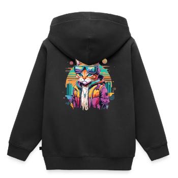 Feline Zukunft: Wenn Katzen die Cyberwelt erobern - Kinder Premium Organic Hoodie - Schwarz - Hinten - AI Model Kid Male (0cm)
