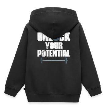 Unlock Your Potential Gym Fitness Workout - Kinder Premium Organic Hoodie - Schwarz - Hinten - AI Model Kid Male (0cm)