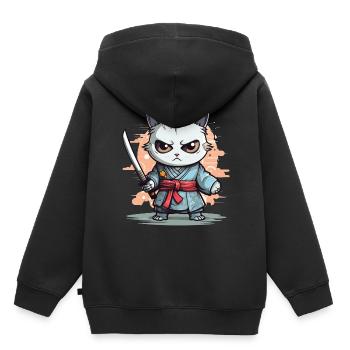 Cute Samurai Cat Kawaii Japanese Ronin Aesthetic A - Kinder Premium Organic Hoodie - Schwarz - Hinten - AI Model Kid Male (0cm)