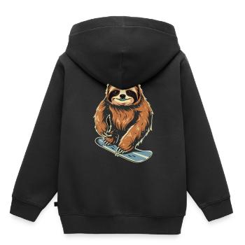 Snowboard Sloth : Descente fraîche - Sweat Premium à capuche enfant bio - noir - Dos - AI Model Kid Male (0cm)