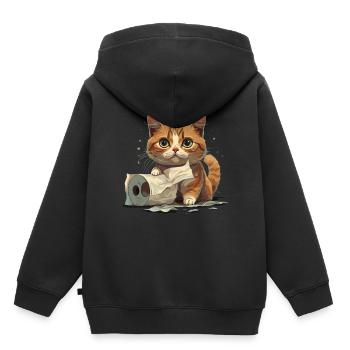 Verspieltes Kätzchen: Toilettenspaß - Kinder Premium Organic Hoodie - Schwarz - Hinten - AI Model Kid Male (0cm)