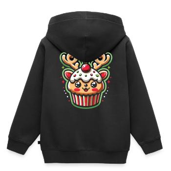 Frohes Fest: Cupcake im Rentiergewand - Kinder Premium Organic Hoodie - Schwarz - Hinten - AI Model Kid Male (0cm)