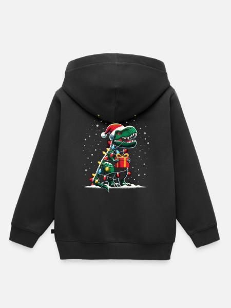 Tree Rex mit Lichterkette und Geschenk Weihnachten - Kinder Premium Organic Hoodie - Schwarz