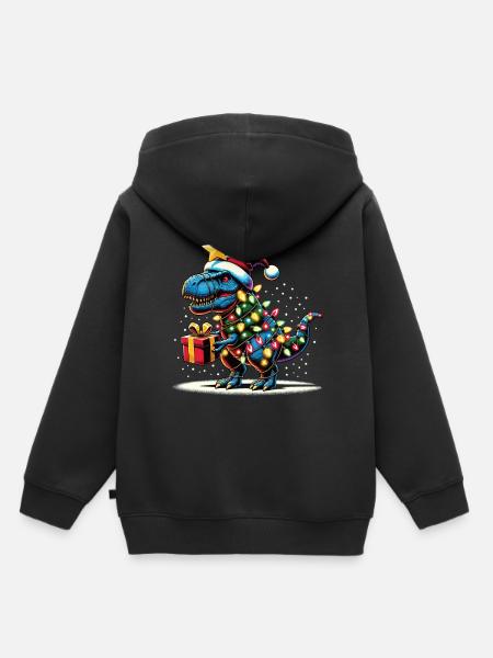 Tree Rex - Dino mit Weihnachtslichtern - Kinder Premium Organic Hoodie - Schwarz