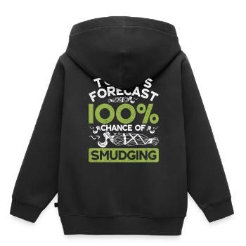 Fumigation d’appartement par la fumée - Sweat Premium à capuche enfant bio - noir - Dos - AI Model Kid Male (0cm)