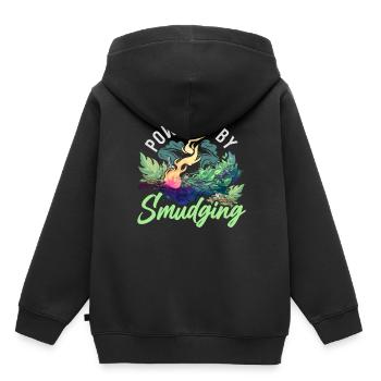 Propulsé par Smudging Smudging Appartement Fumigation - Sweat Premium à capuche enfant bio - noir - Dos - AI Model Kid Male (0cm)