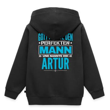 Artur Name Design - Kinder Premium Organic Hoodie - Schwarz - Hinten - AI Model Kid Male (0cm)