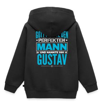 Gustav Name Design - Kinder Premium Organic Hoodie - Schwarz - Hinten - AI Model Kid Male (0cm)