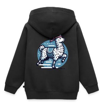 Jogger Lama : Sportif sur la route - Sweat Premium à capuche enfant bio - noir - Dos - AI Model Kid Male (0cm)