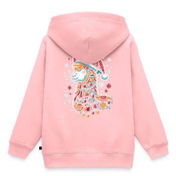 Weihnachtslama: Frohes Fest - Kinder Premium Organic Hoodie - Rosa - Hinten - AI Model Kid Female (0cm)
