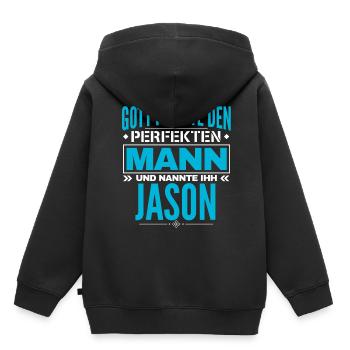 Jason Name Design - Kinder Premium Organic Hoodie - Schwarz - Hinten - AI Model Kid Male (0cm)