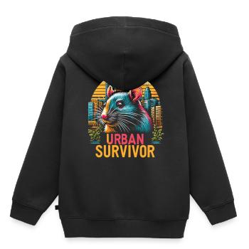 Rat dans la jungle urbaine : « Survivant urbain » - Sweat Premium à capuche enfant bio - noir - Dos - AI Model Kid Male (0cm)