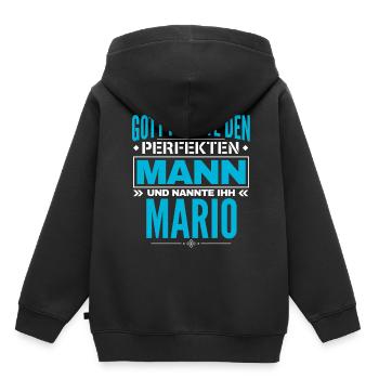 Mario Name Design - Kinder Premium Organic Hoodie - Schwarz - Hinten - AI Model Kid Male (0cm)
