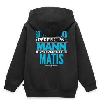Matis Name Design - Kinder Premium Organic Hoodie - Schwarz - Hinten - AI Model Kid Male (0cm)
