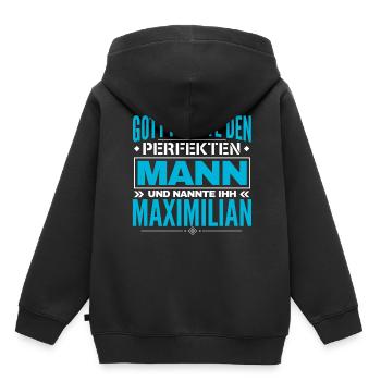 Maximilian Name Design - Kinder Premium Organic Hoodie - Schwarz - Hinten - AI Model Kid Male (0cm)