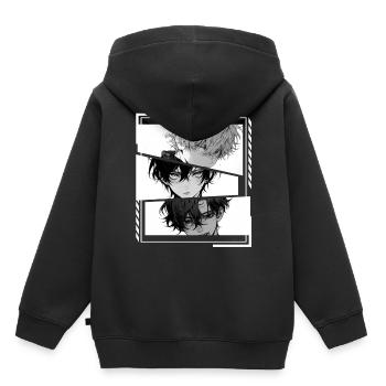 Dark Gothic Anime Guys Grunge Aesthetic Edgy Manga - Kinder Premium Organic Hoodie - Schwarz - Hinten - AI Model Kid Male (0cm)
