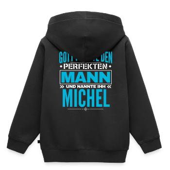 Michel Name Design - Kinder Premium Organic Hoodie - Schwarz - Hinten - AI Model Kid Male (0cm)
